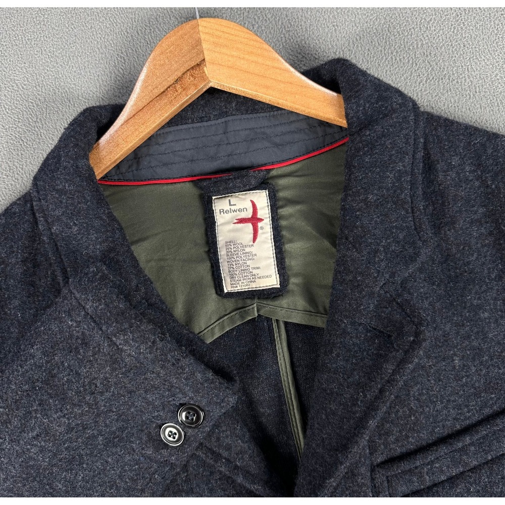 Relwen Blazer Jacket Mens Large Navy Blue Wool Blend Trap Field Coat Luxury
